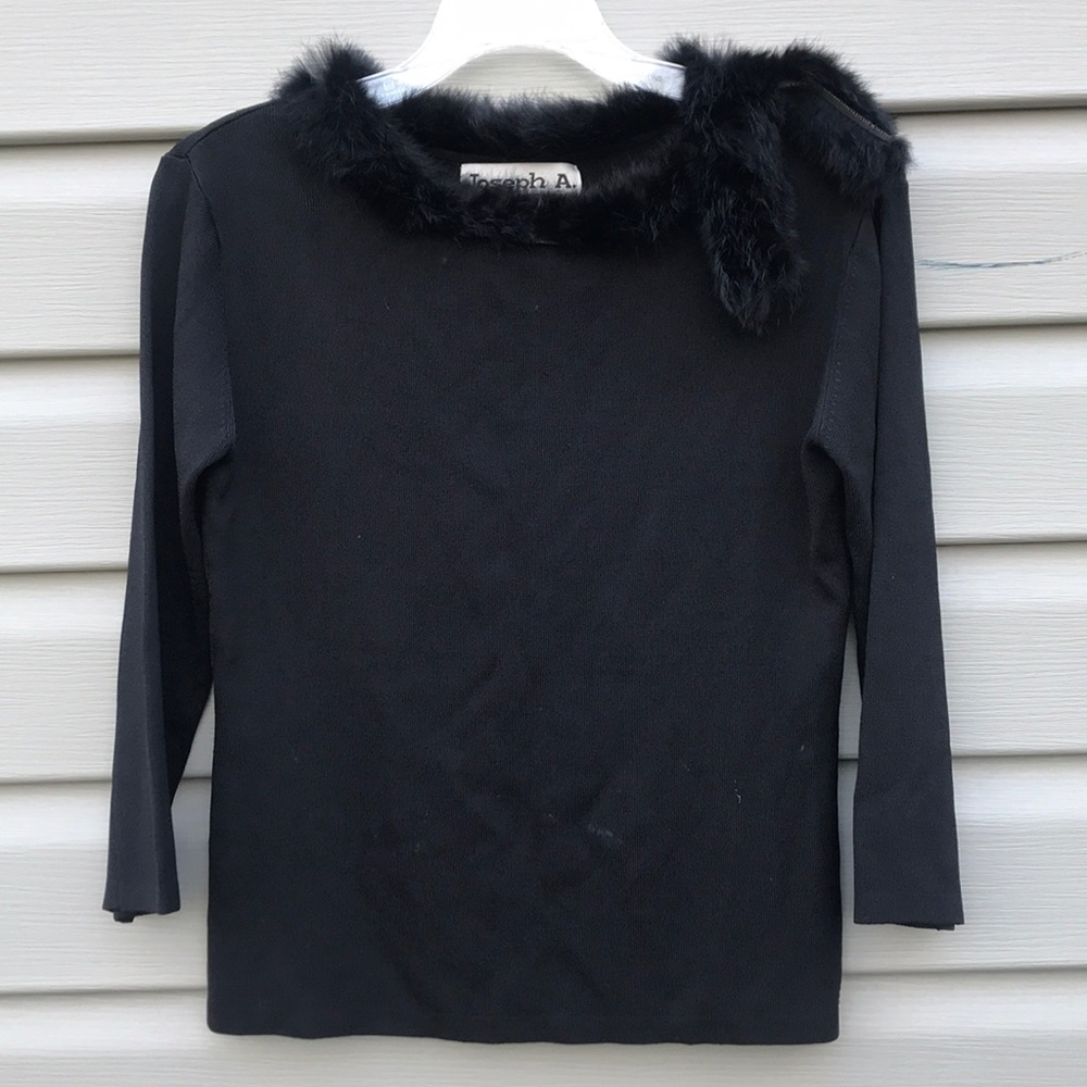 Joseph A. Black Fur Collar Blouse
